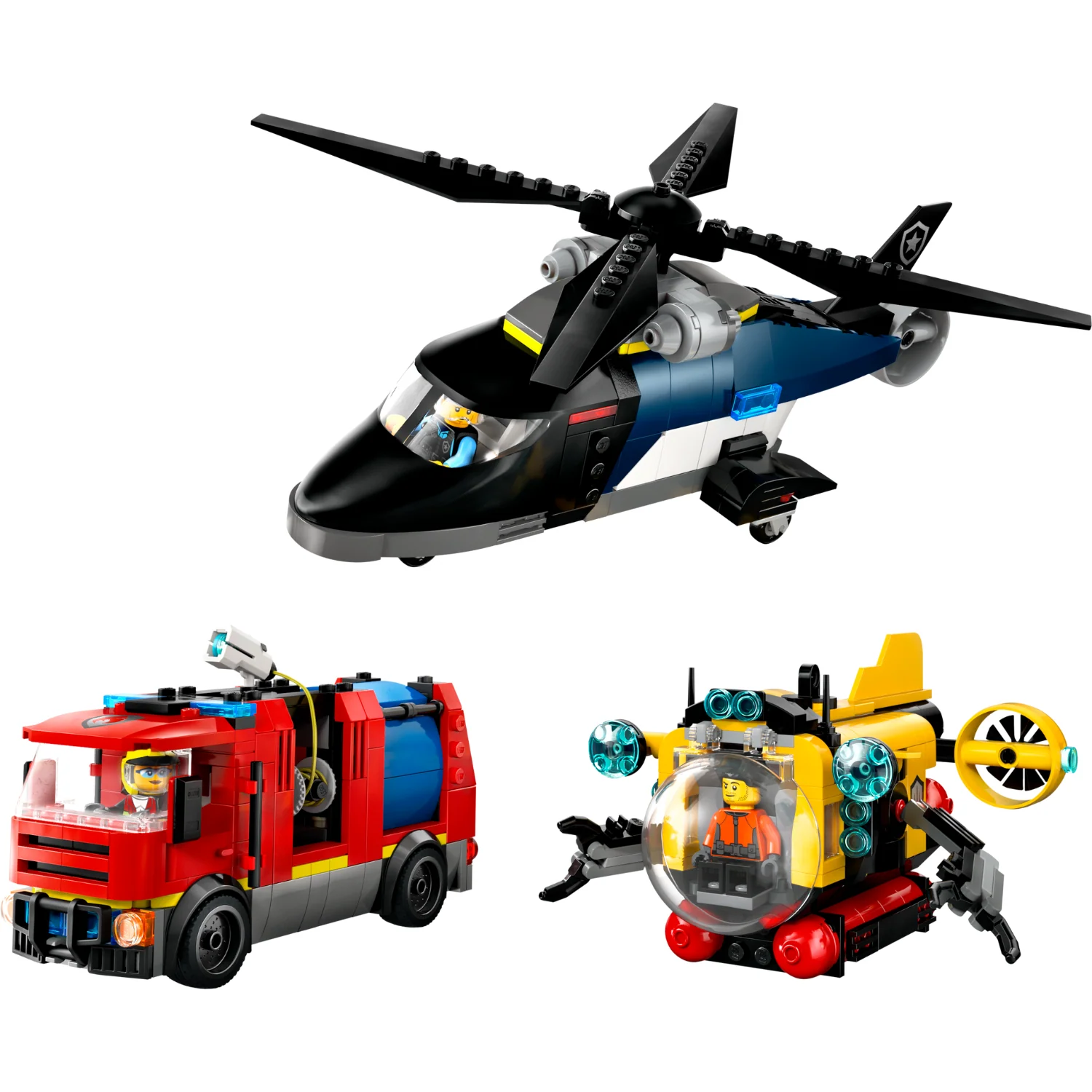 LEGO® City Helicopter, Fire Truck & Submarine Remix